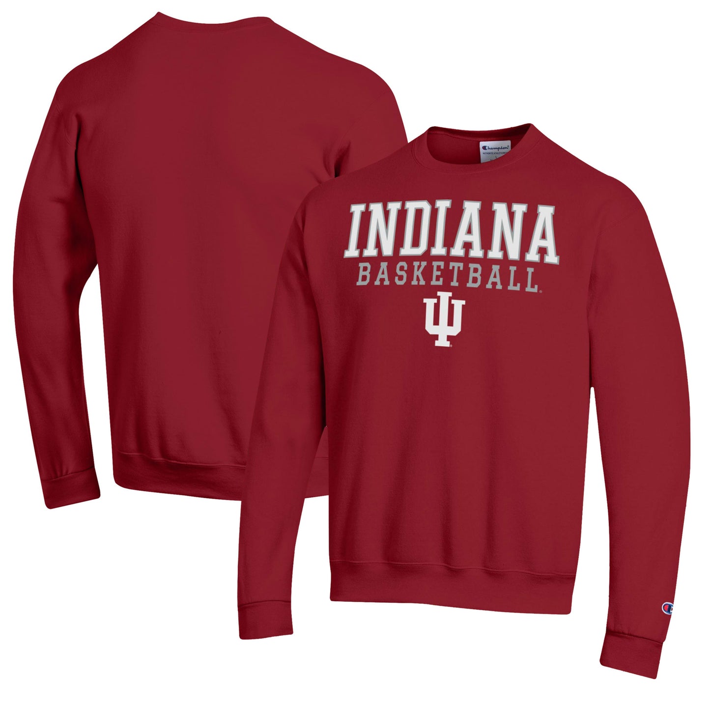 Men's Champion Crimson Indiana Hoosiers Basketball Stack Pullover Crewneck Sweatshirt