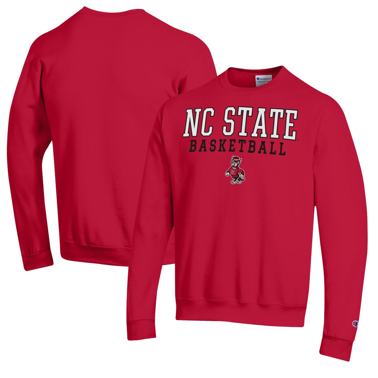 Men's Champion Red NC State Wolfpack Basketball Stack Pullover Crewneck Sweatshirt