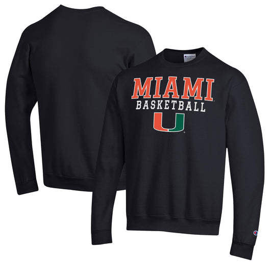 Men's Champion Black Miami Hurricanes Basketball Stack Pullover Crewneck Sweatshirt