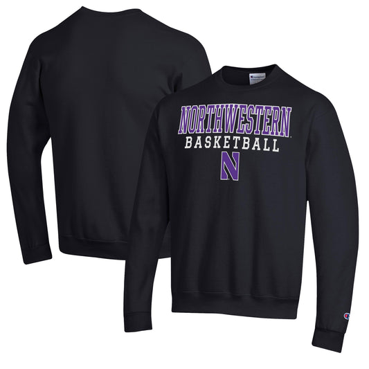 Men's Champion Black Northwestern Wildcats Basketball Stack Pullover Crewneck Sweatshirt