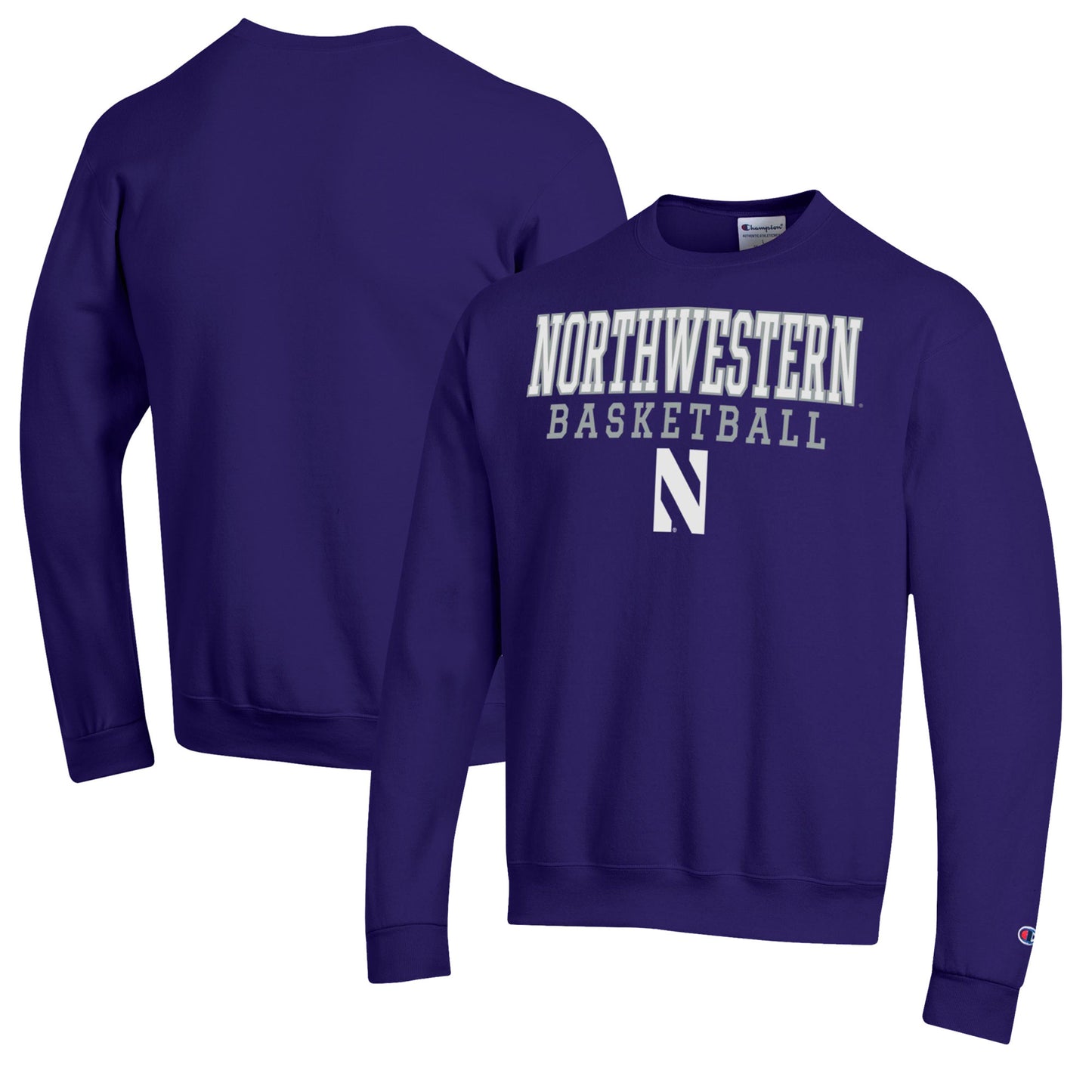 Men's Champion Purple Northwestern Wildcats Basketball Stack Pullover Crewneck Sweatshirt