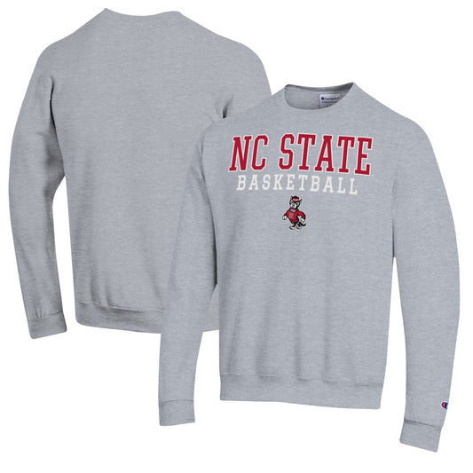 Men's Champion Heather Gray NC State Wolfpack Basketball Stack Pullover Crewneck Sweatshirt
