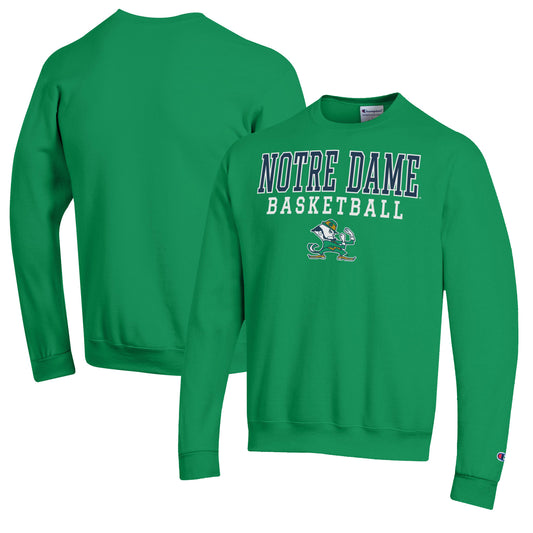 Men's Champion Green Notre Dame Fighting Irish Basketball Stack Pullover Crewneck Sweatshirt