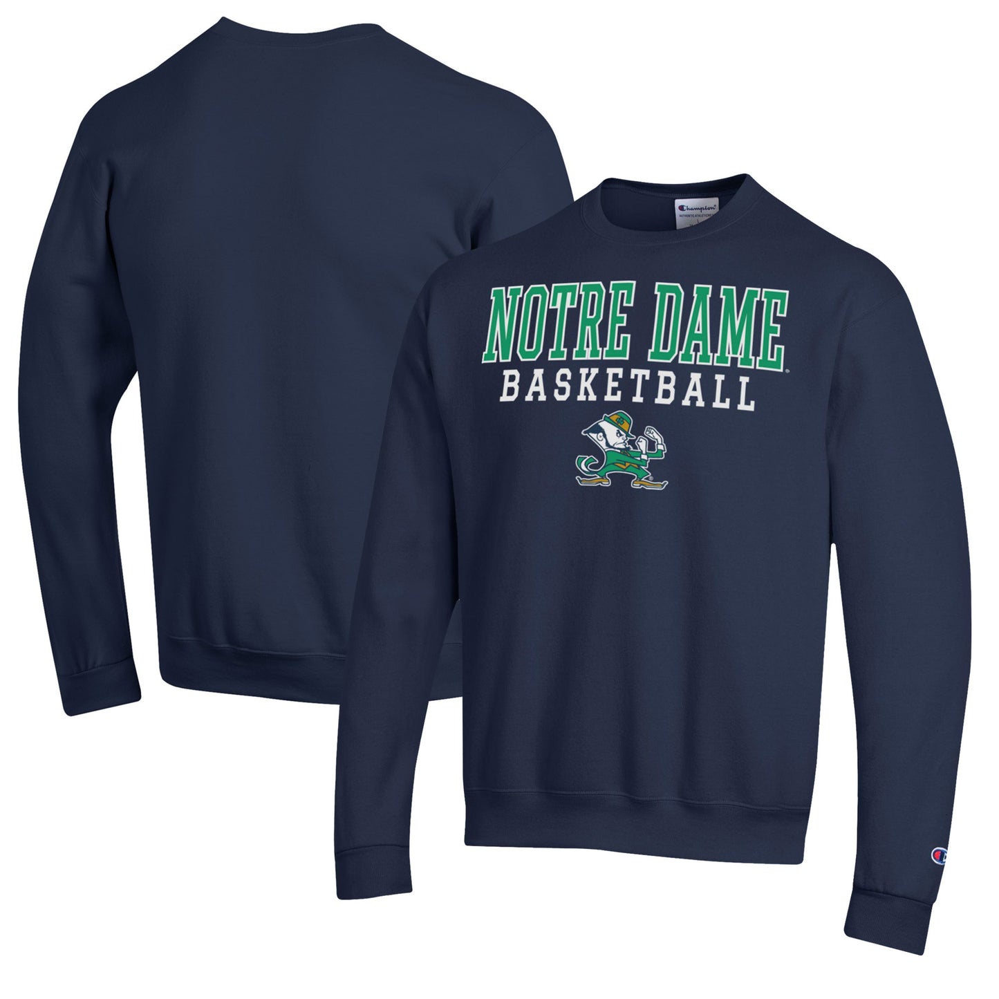 Men's Champion Navy Notre Dame Fighting Irish Basketball Stack Pullover Crewneck Sweatshirt