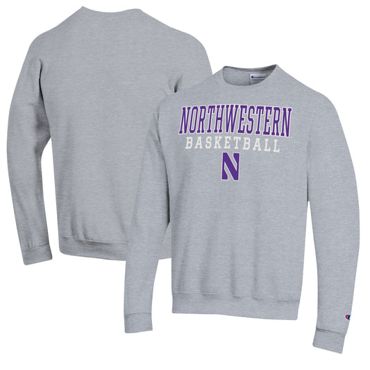 Men's Champion Heather Gray Northwestern Wildcats Basketball Stack Pullover Crewneck Sweatshirt