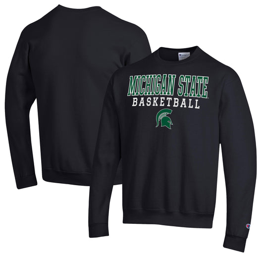 Men's Champion Black Michigan State Spartans Basketball Stack Pullover Crewneck Sweatshirt