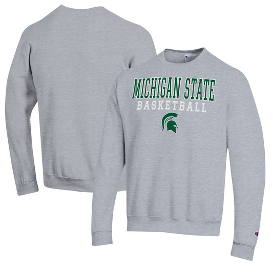 Men's Champion Heather Gray Michigan State Spartans Basketball Stack Pullover Crewneck Sweatshirt