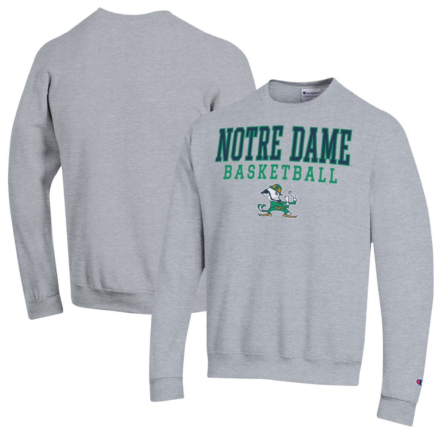 Men's Champion Heather Gray Notre Dame Fighting Irish Basketball Stack Pullover Crewneck Sweatshirt