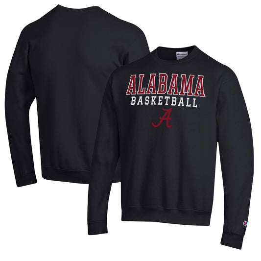 Men's Champion Black Alabama Crimson Tide Basketball Stack Pullover Crewneck Sweatshirt