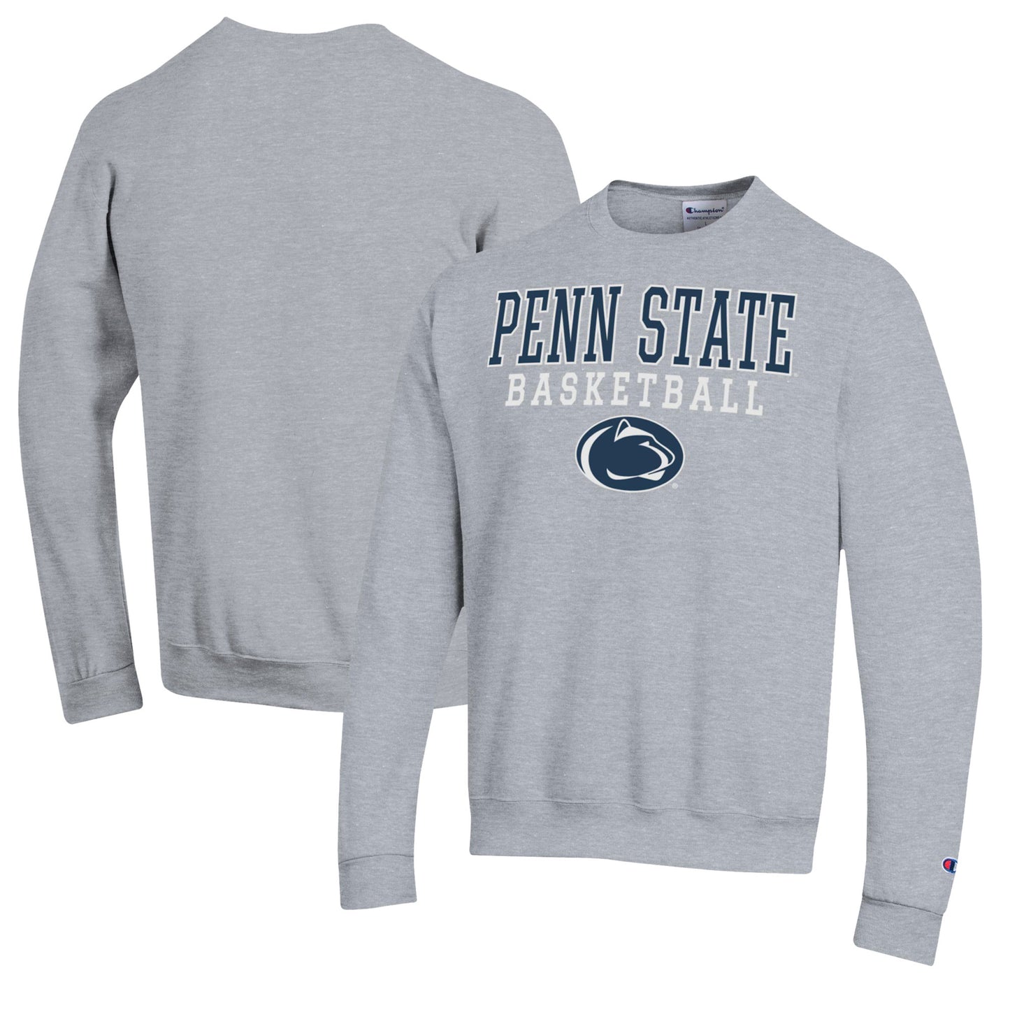 Men's Champion Heather Gray Penn State Nittany Lions Basketball Stack Pullover Crewneck Sweatshirt