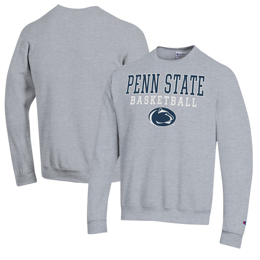 Men's Champion Heather Gray Penn State Nittany Lions Basketball Stack Pullover Crewneck Sweatshirt