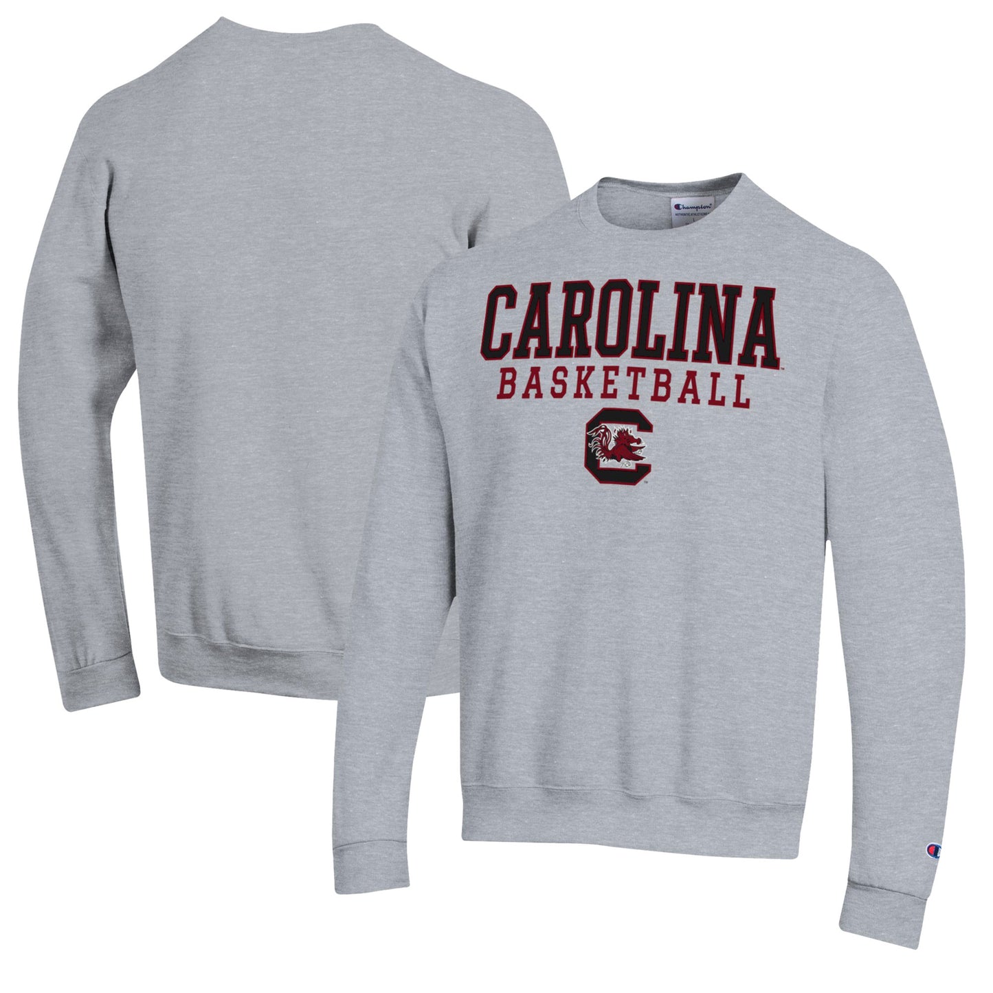 Men's Champion Heather Gray South Carolina Gamecocks Basketball Stack Pullover Crewneck Sweatshirt