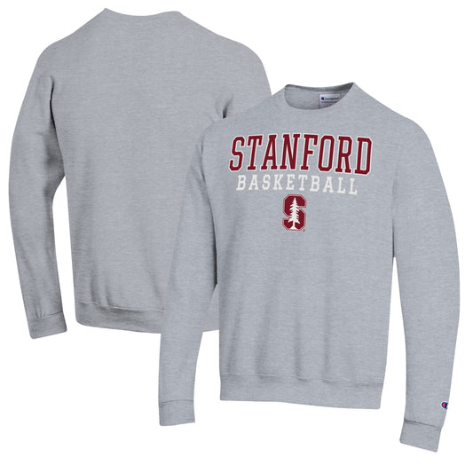 Men's Champion Heather Gray Stanford Cardinal Basketball Stack Pullover Crewneck Sweatshirt