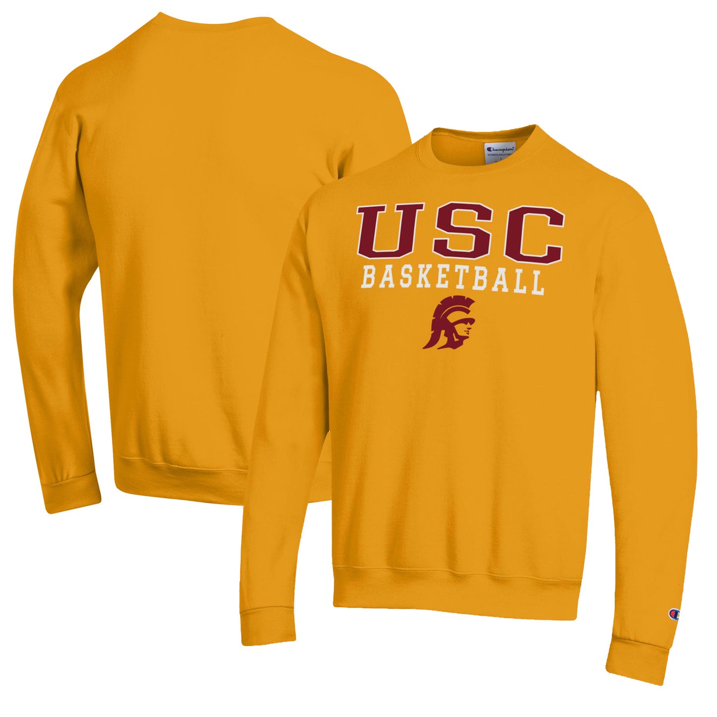 Men's Champion Gold USC Trojans Basketball Stack Pullover Crewneck Sweatshirt