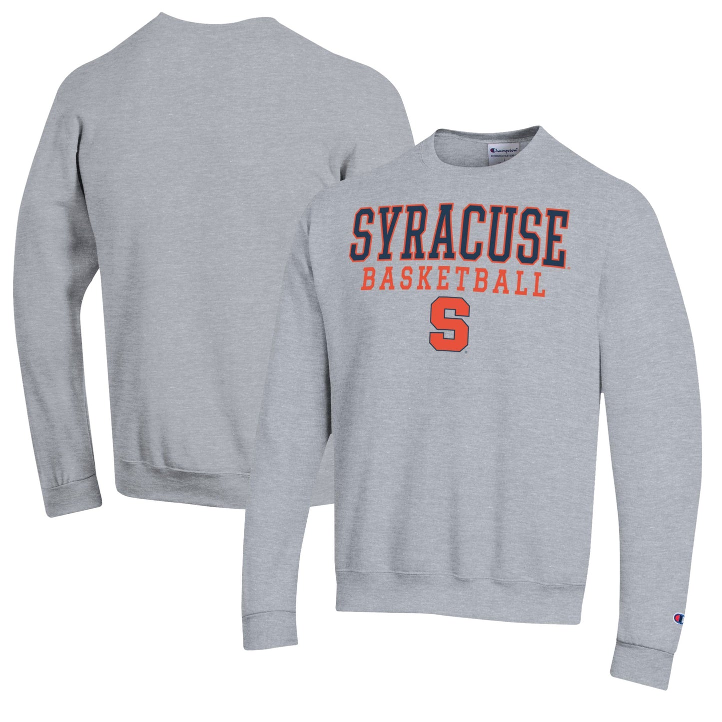 Men's Champion Heather Gray Syracuse Orange Basketball Stack Pullover Crewneck Sweatshirt