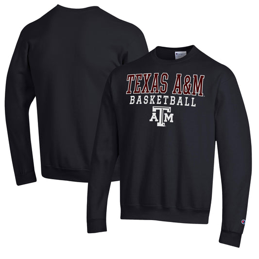 Men's Champion Black Texas A&M Aggies Basketball Stack Pullover Crewneck Sweatshirt