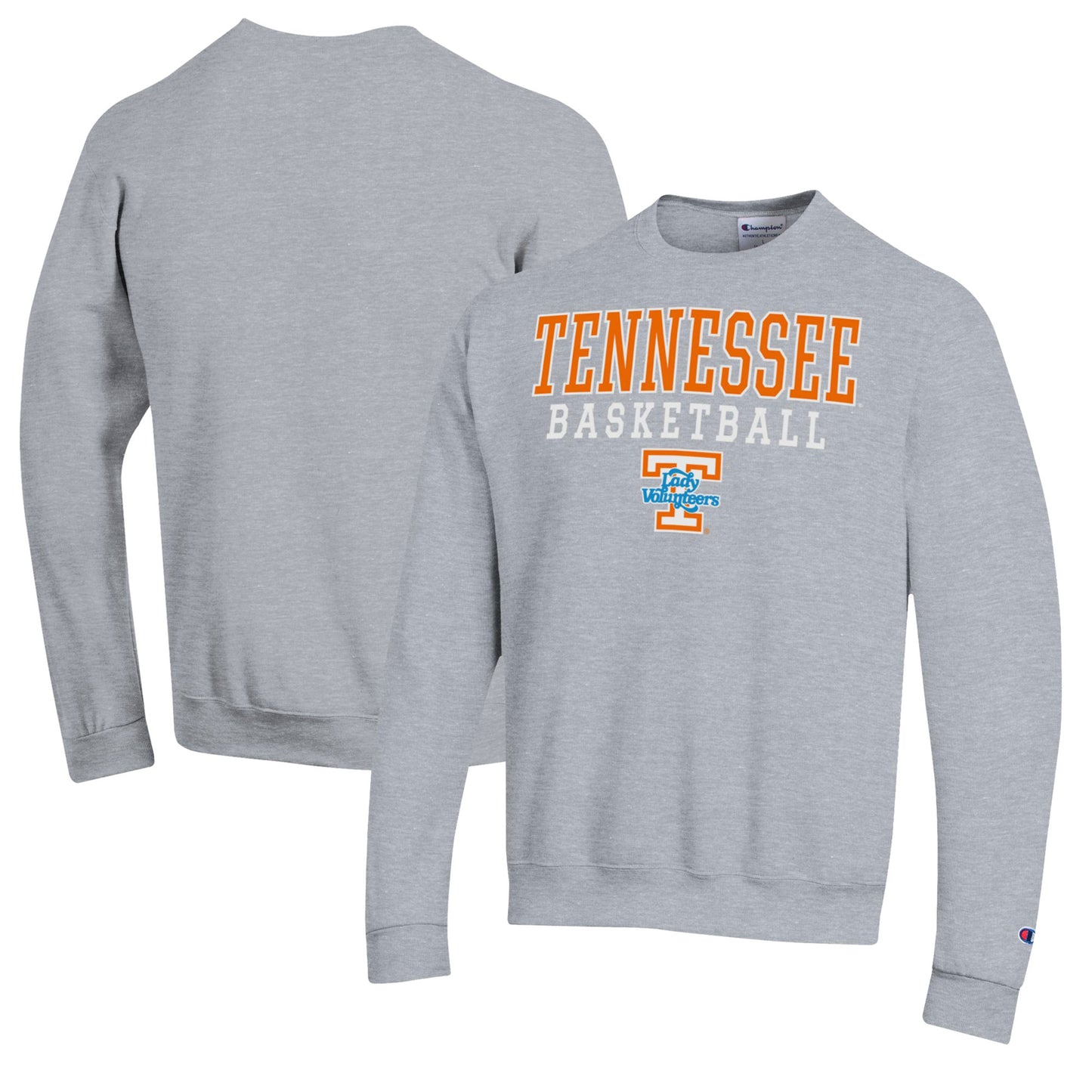 Men's Champion Heather Gray Tennessee Volunteers Lady Vols Basketball Stack Pullover Crewneck Sweatshirt