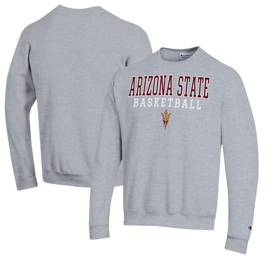 Men's Champion Heather Gray Arizona State Sun Devils Basketball Stack Pullover Crewneck Sweatshirt