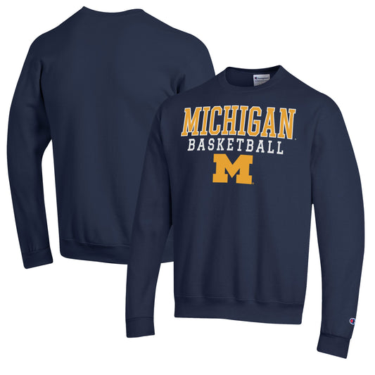 Men's Champion Navy Michigan Wolverines Basketball Stack Pullover Crewneck Sweatshirt