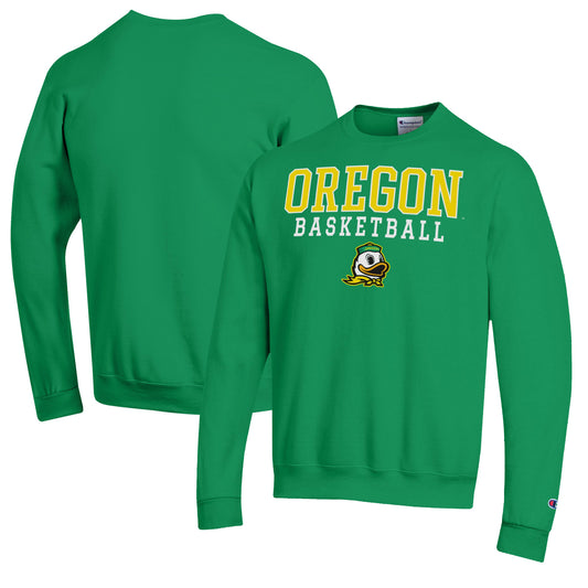 Men's Champion Green Oregon Ducks Basketball Stack Pullover Crewneck Sweatshirt