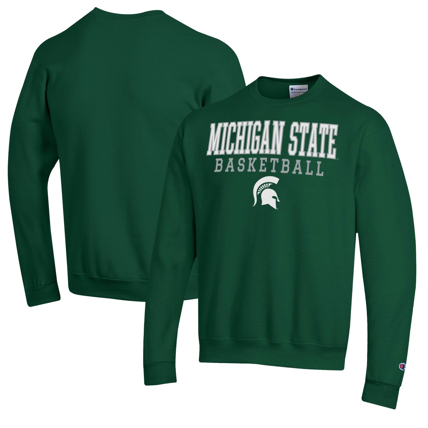 Men's Champion Green Michigan State Spartans Basketball Stack Pullover Crewneck Sweatshirt