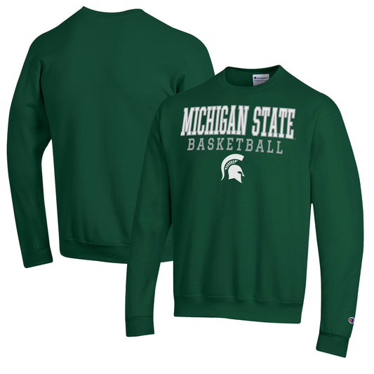 Men's Champion Green Michigan State Spartans Basketball Stack Pullover Crewneck Sweatshirt