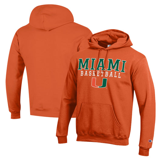 Men's Champion Orange Miami Hurricanes Basketball Stack Pullover Hoodie