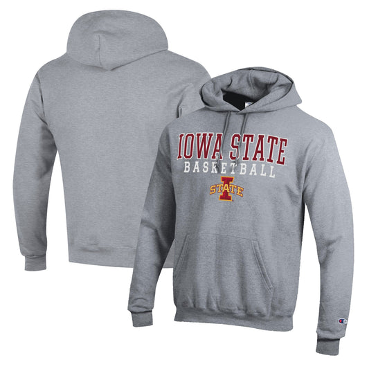 Men's Champion Heather Gray Iowa State Cyclones Basketball Stack Pullover Hoodie