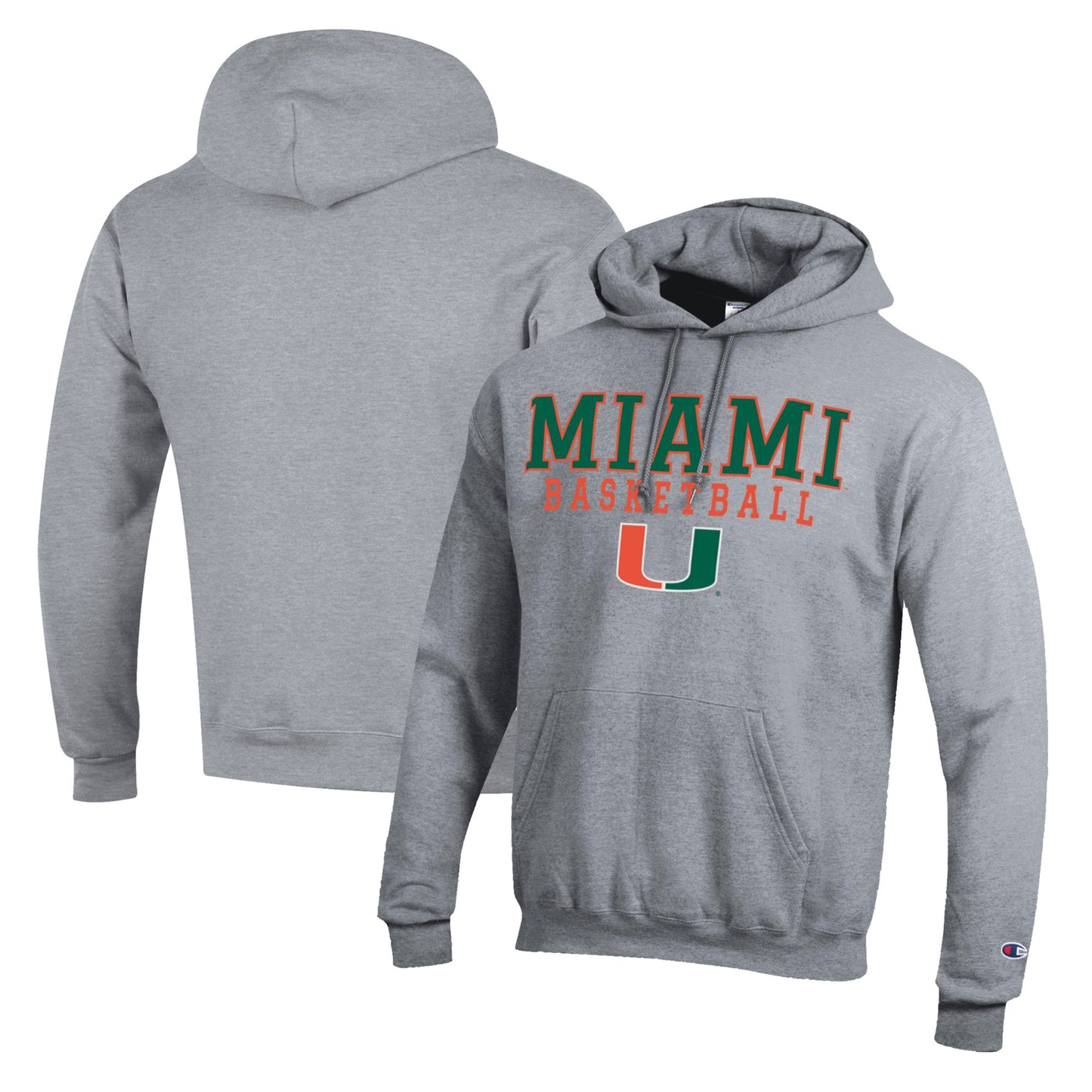 Men's Champion Heather Gray Miami Hurricanes Basketball Stack Pullover Hoodie