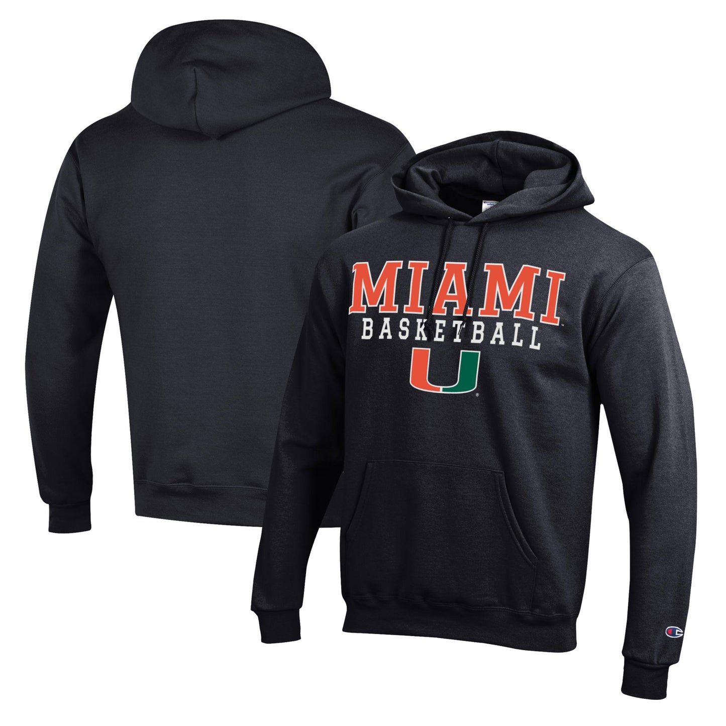 Men's Champion Black Miami Hurricanes Basketball Stack Pullover Hoodie