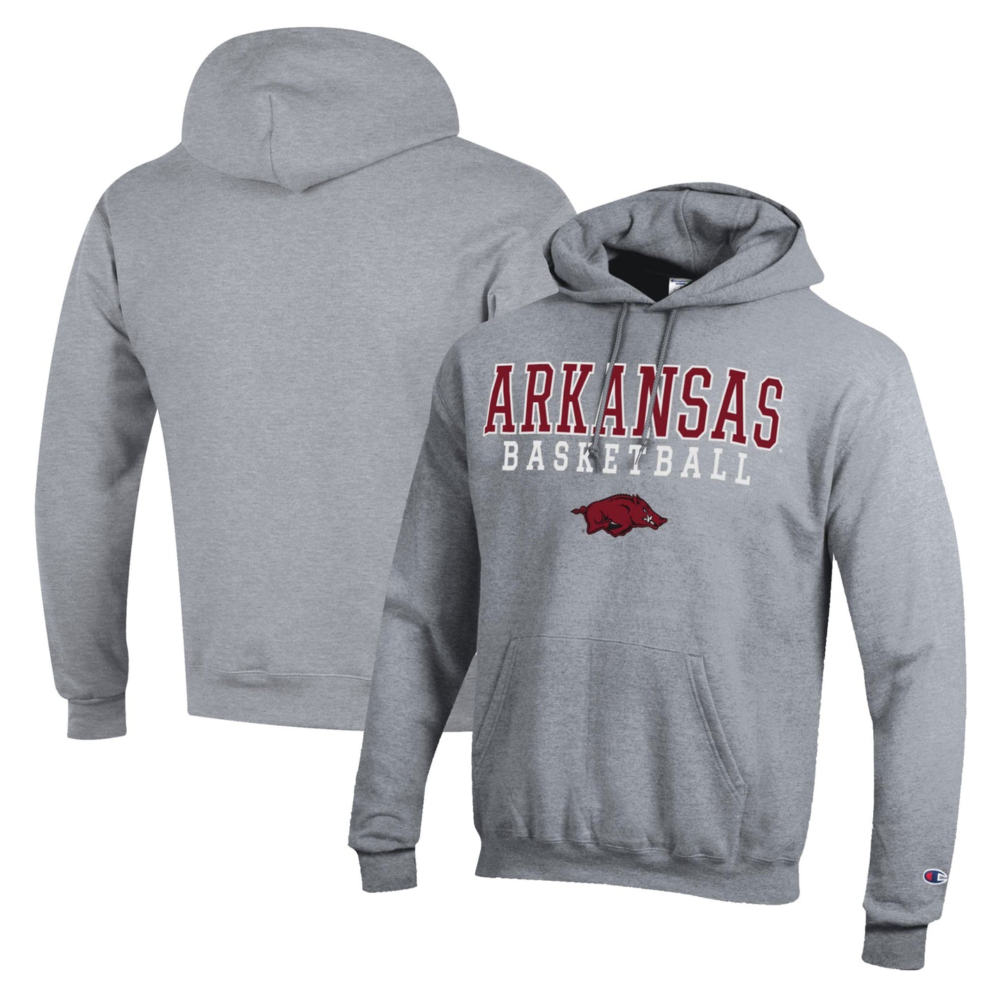 Men's Champion Heather Gray Arkansas Razorbacks Basketball Stack Pullover Hoodie