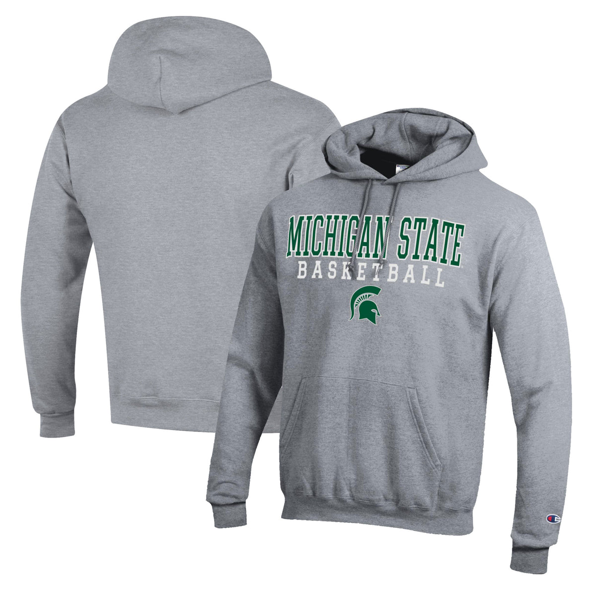 Men's Champion Heather Gray Michigan State Spartans Basketball Stack Pullover Hoodie