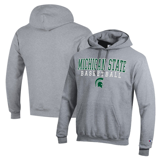 Men's Champion Heather Gray Michigan State Spartans Basketball Stack Pullover Hoodie
