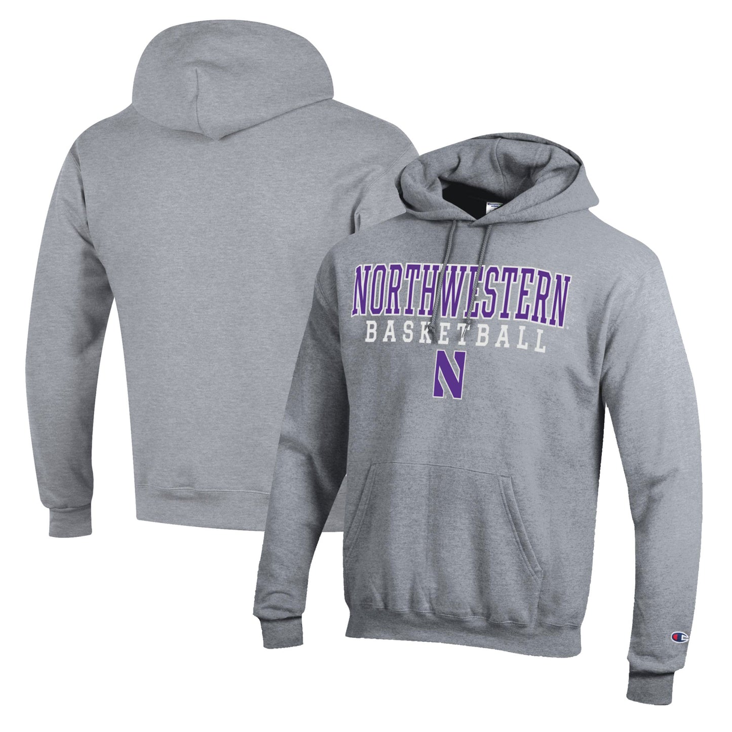 Men's Champion Heather Gray Northwestern Wildcats Basketball Stack Pullover Hoodie