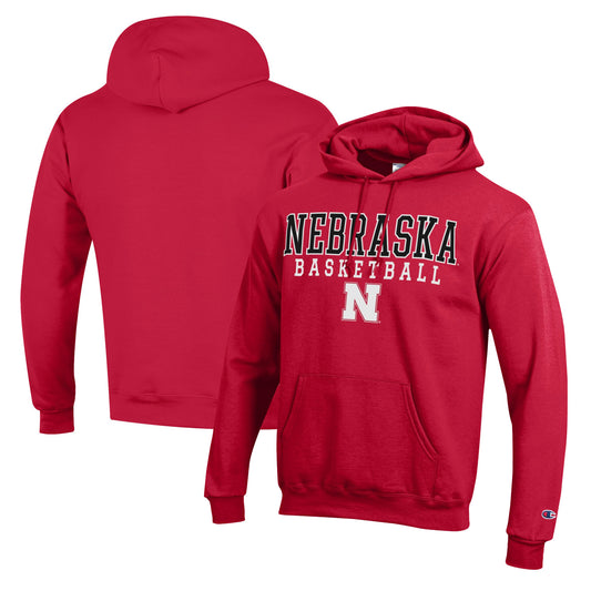 Men's Champion Scarlet Nebraska Huskers Basketball Stack Pullover Hoodie