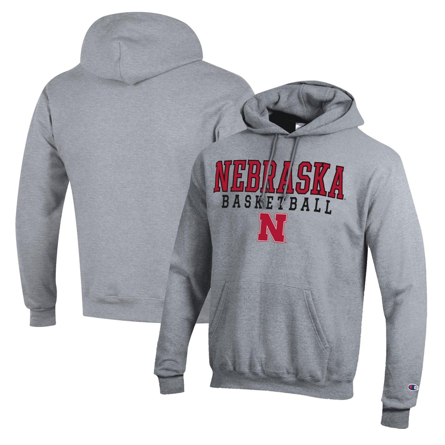 Men's Champion Heather Gray Nebraska Huskers Basketball Stack Pullover Hoodie