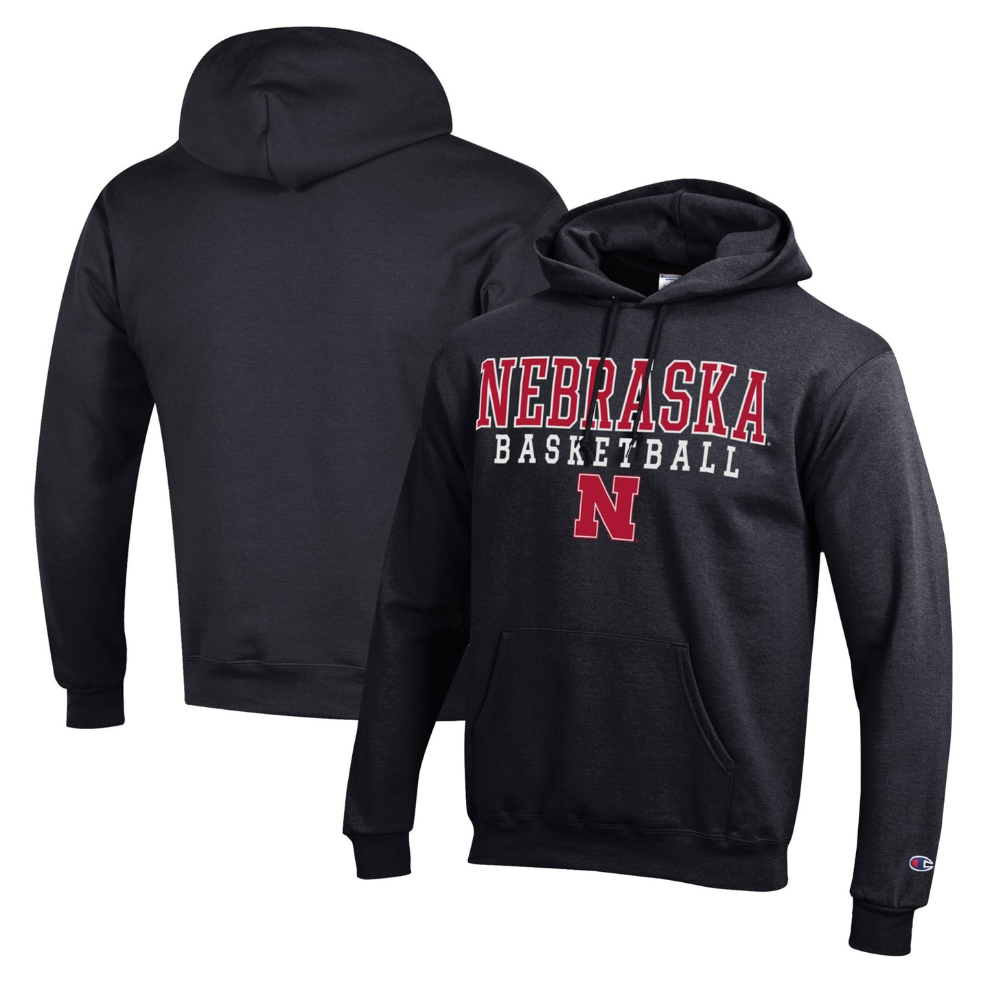 Men's Champion Black Nebraska Huskers Basketball Stack Pullover Hoodie