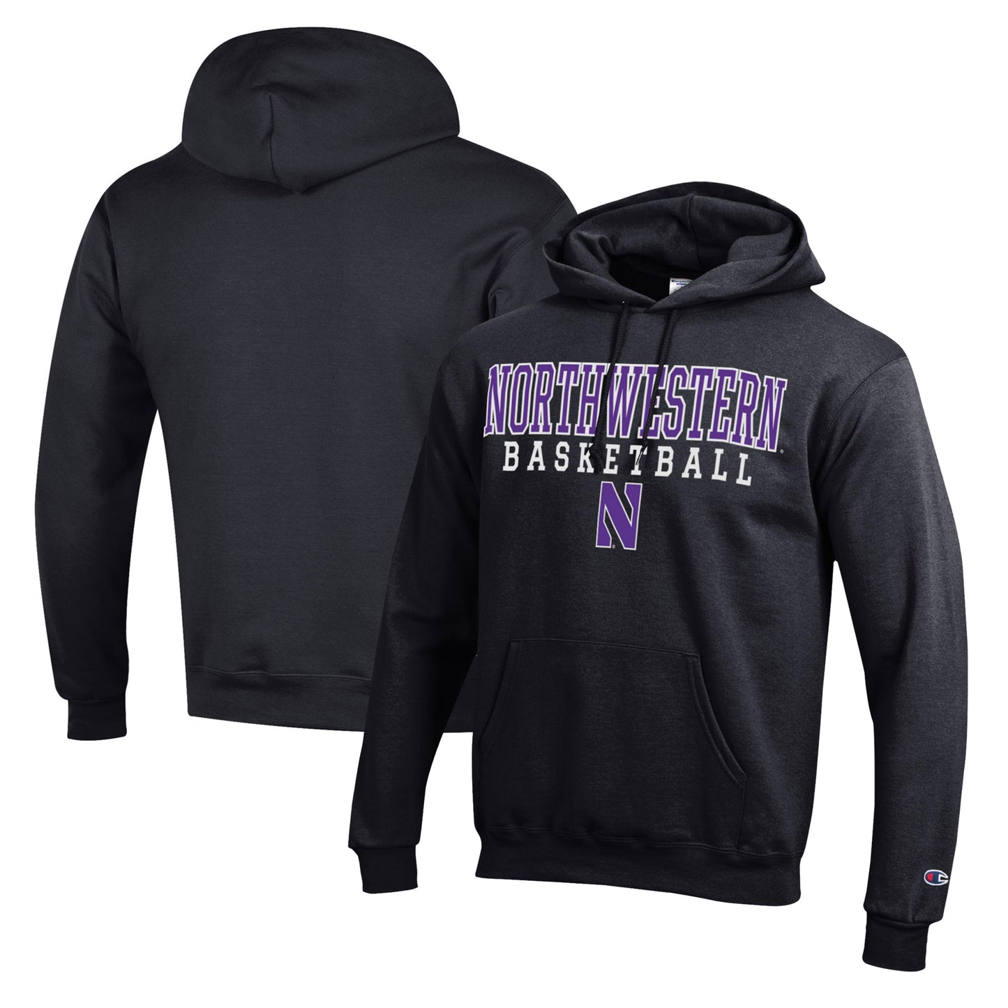 Men's Champion Black Northwestern Wildcats Basketball Stack Pullover Hoodie