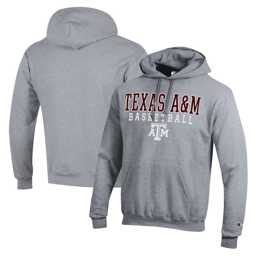 Men's Champion Heather Gray Texas A&M Aggies Basketball Stack Pullover Hoodie