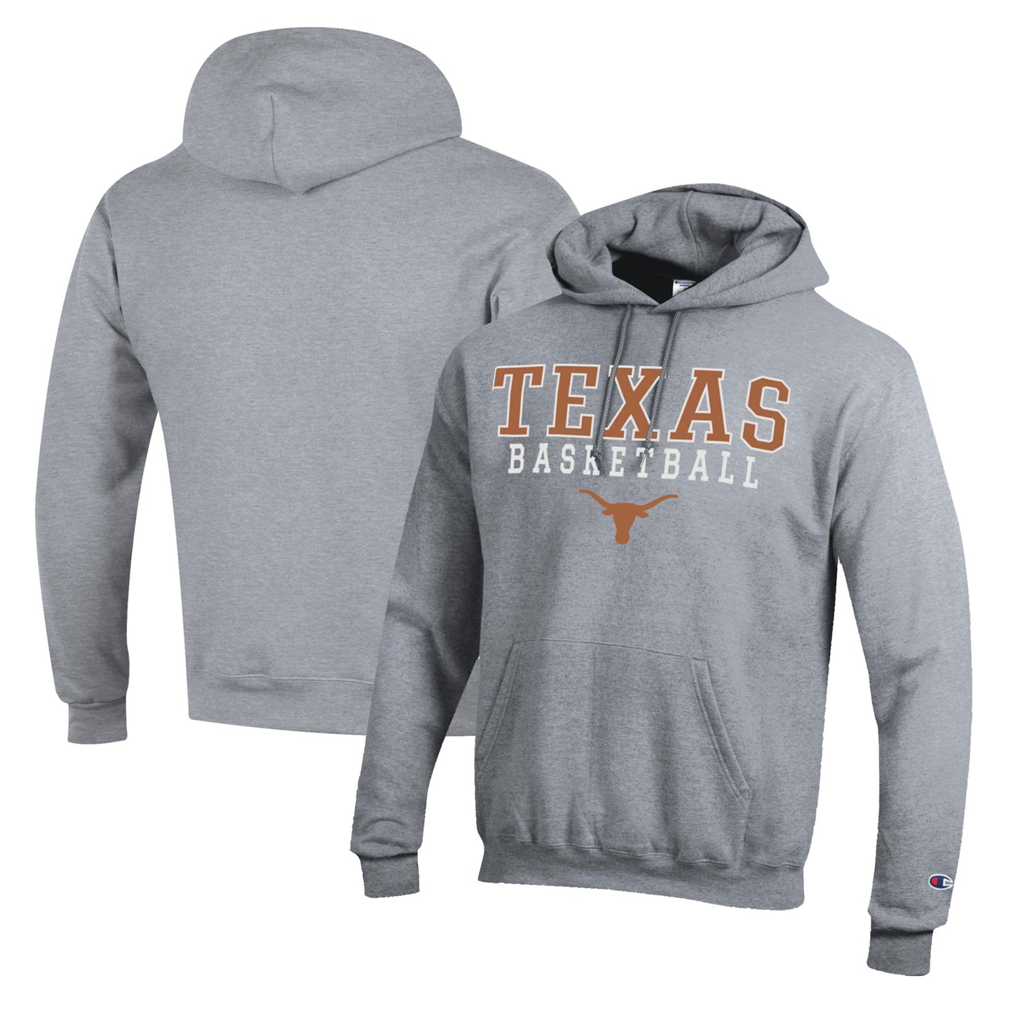 Men's Champion Heather Gray Texas Longhorns Basketball Stack Pullover Hoodie