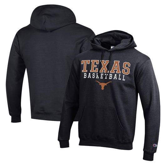 Men's Champion Black Texas Longhorns Basketball Stack Pullover Hoodie