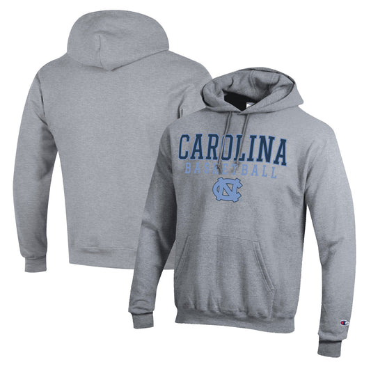 Men's Champion Heather Gray North Carolina Tar Heels Basketball Stack Pullover Hoodie