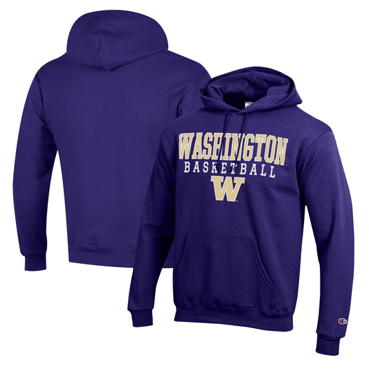 Men's Champion Purple Washington Huskies Basketball Stack Pullover Hoodie