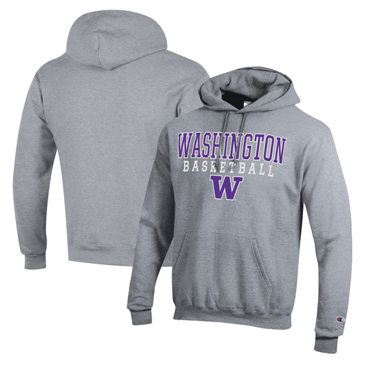 Men's Champion Heather Gray Washington Huskies Basketball Stack Pullover Hoodie