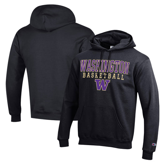 Men's Champion Black Washington Huskies Basketball Stack Pullover Hoodie