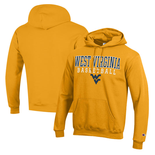 Men's Champion Gold West Virginia Mountaineers Basketball Stack Pullover Hoodie