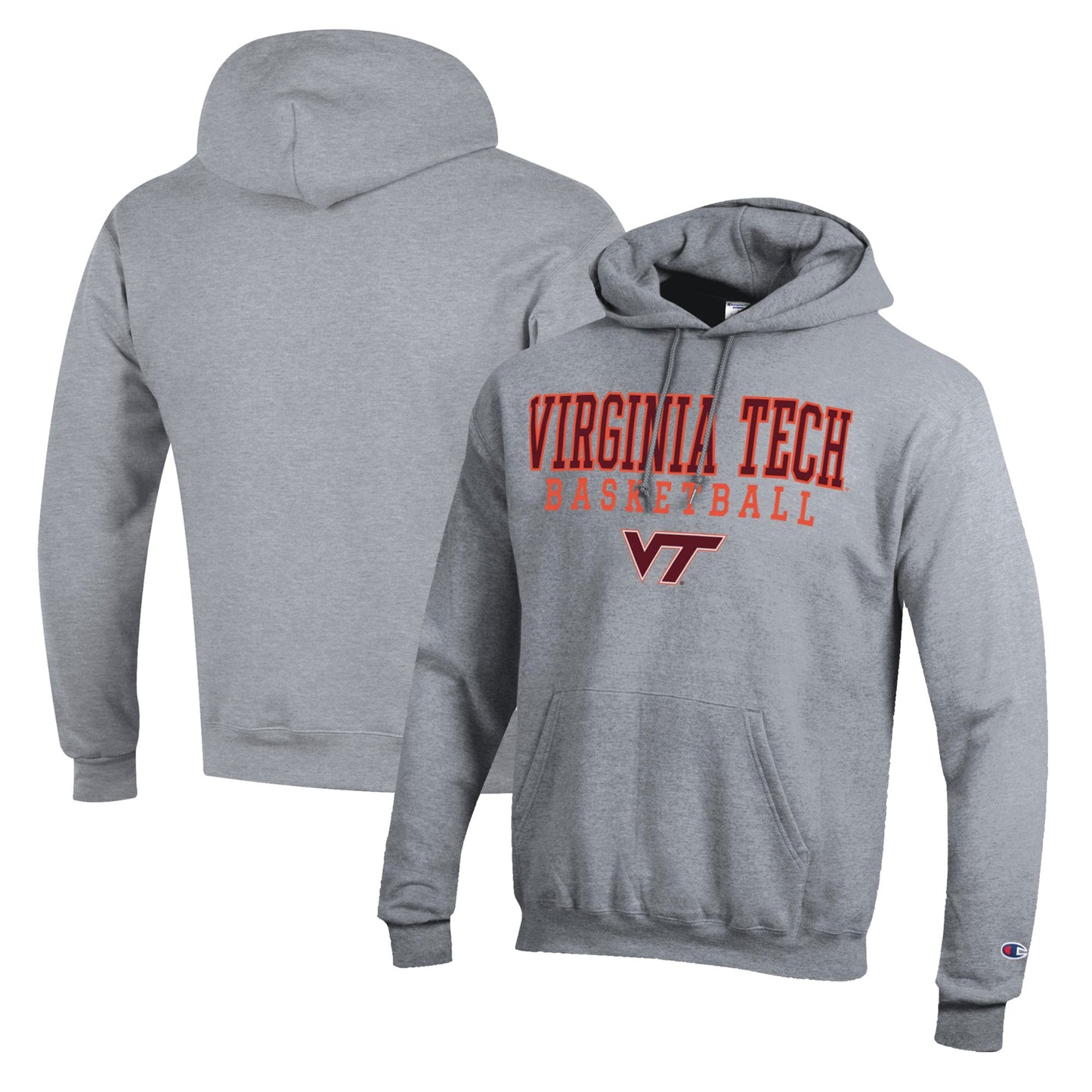 Men's Champion Heather Gray Virginia Tech Hokies Basketball Stack Pullover Hoodie