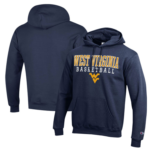 Men's Champion Navy West Virginia Mountaineers Basketball Stack Pullover Hoodie