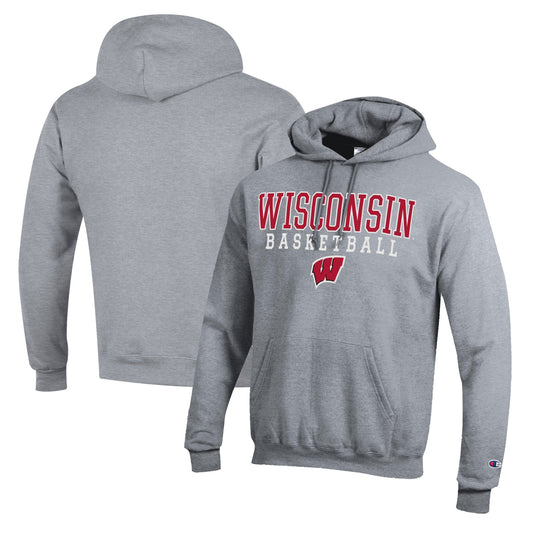 Men's Champion Heather Gray Wisconsin Badgers Basketball Stack Pullover Hoodie