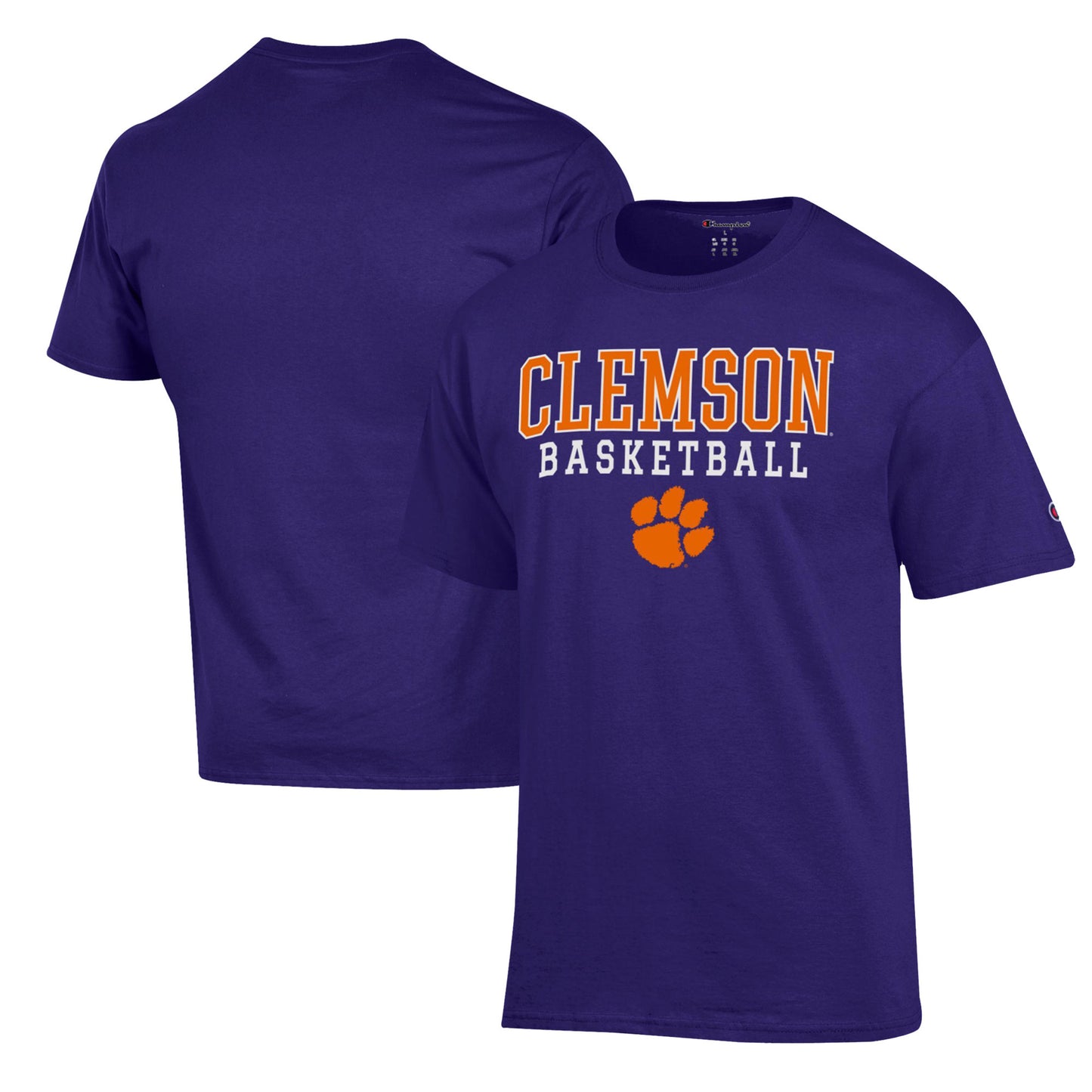 Men's Champion Purple Clemson Tigers Basketball Stack T-Shirt